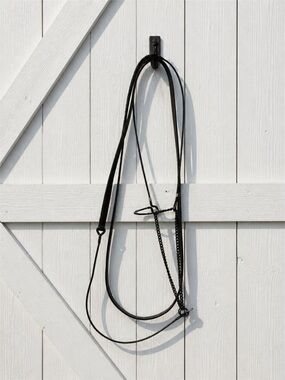 Horse Martingale Black Leather Slip Lead with Chain Stopper —